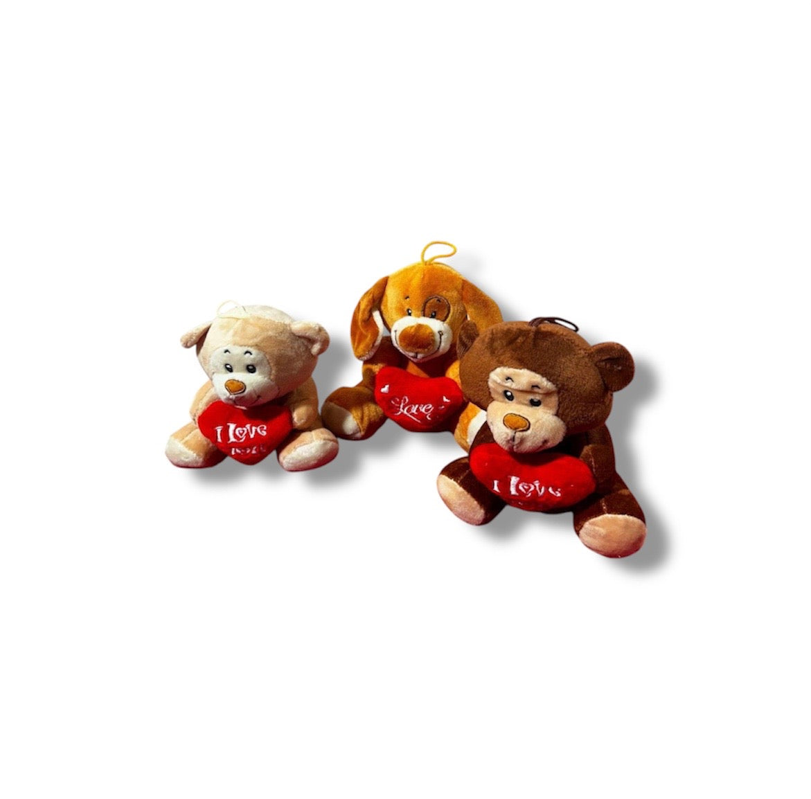 Animali peluche con cuore (3pz assortiti)