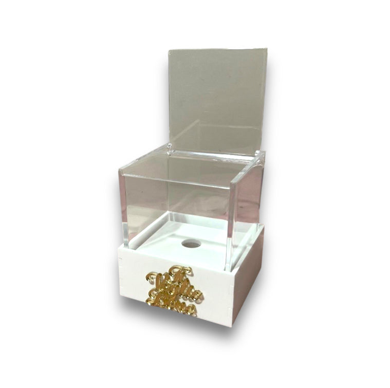 Scatola plex bianco con dediche e foro (8x8 H.10cm)
