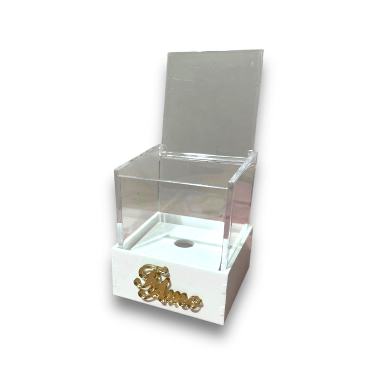 Scatola plex bianco con dediche e foro (8x8 H.10cm)