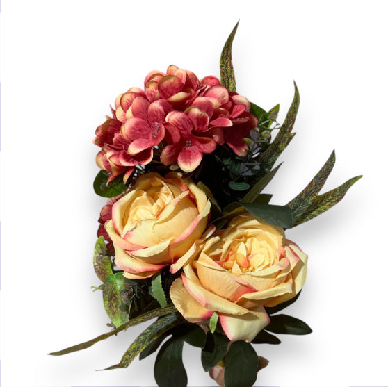Mazzo frontale rose/ortensie 46cm