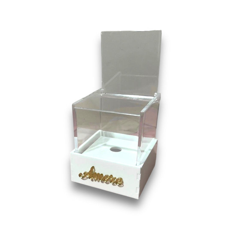 Scatola plex bianco con dediche e foro (8x8 H.10cm)