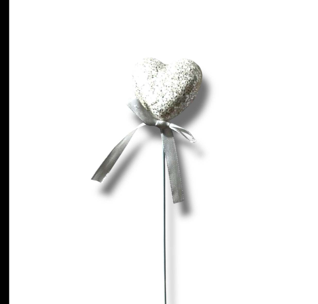 Pick cuore bianco glitterato in polistirolo (12pz)