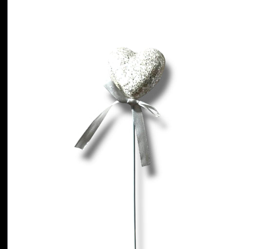 Pick cuore bianco glitterato in polistirolo (12pz)