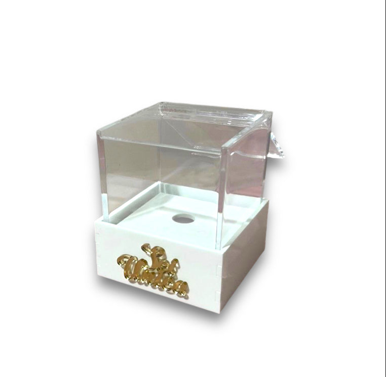 Scatola plex bianco con dediche e foro (8x8 H.10cm)
