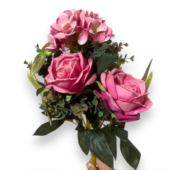 Mazzo frontale rose/ortensie 46cm