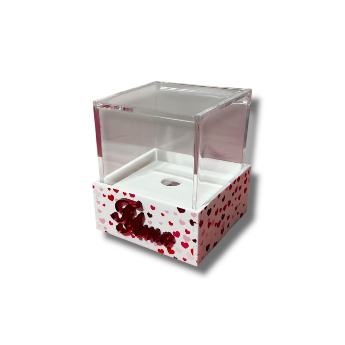 Scatola plex stampata con dedica e foro 8x8 H.10cm