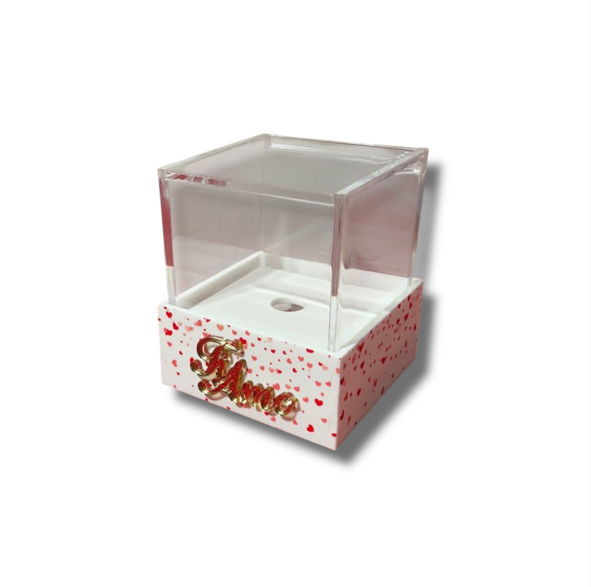 Scatola plex stampata con dedica e foro 8x8 H.10cm
