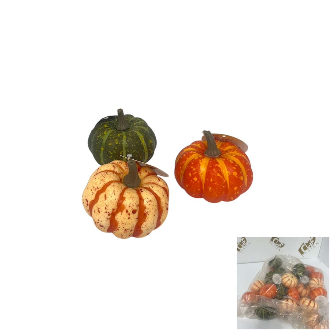 Zucche Decorative in Polistirolo 8 cm – Confezione 24 pz Assortiti