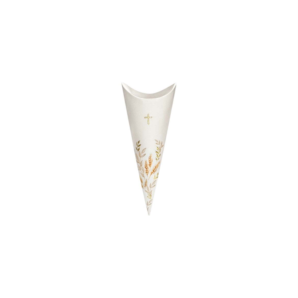 Cono Porta Confetti “Spighe e Croce Dorata” – Confezione da 10 pz