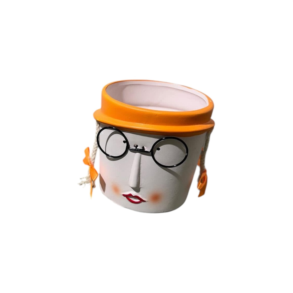 Vaso testa in terracotta con occhiali e cappello