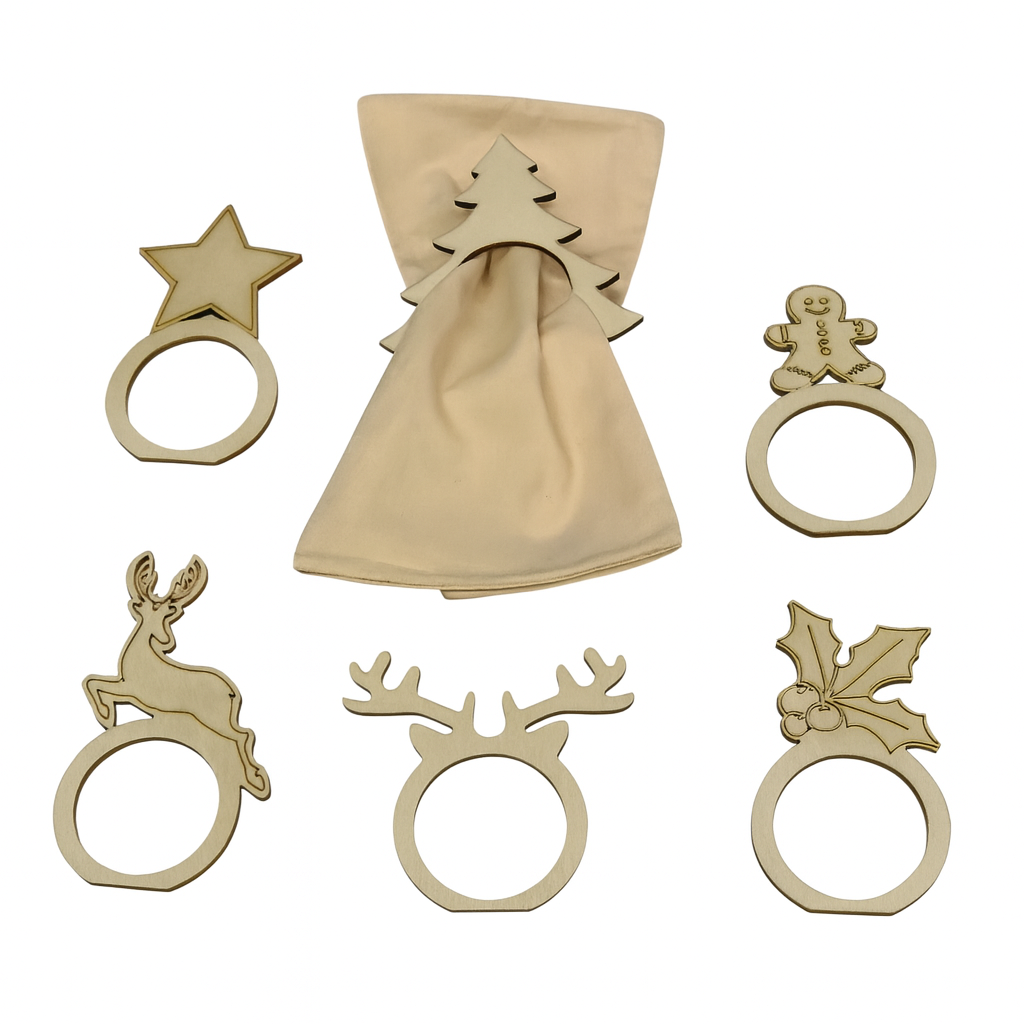 Portatovaglioli Natalizi in Legno – Set 6 pezzi (10 cm)