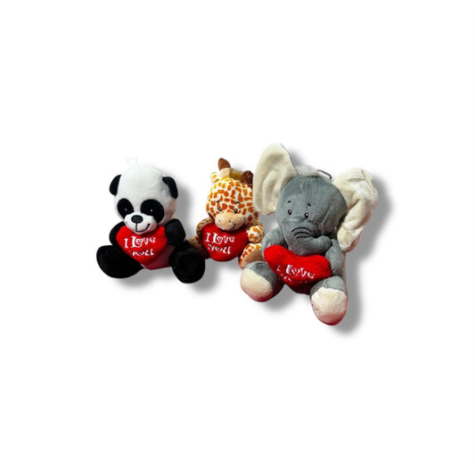 Animali peluche con cuore (3pz assortiti) H.16cm