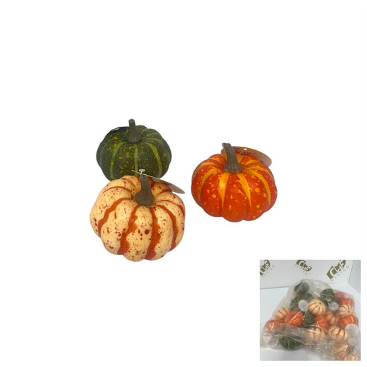 Zucche Decorative in Polistirolo 8 cm – Confezione 24 pz Assortiti