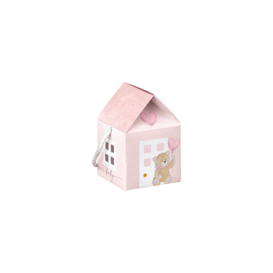 Scatola Casetta Orsetto Rosa – Confezione da 10 pz – 5,5x5,5x5 cm