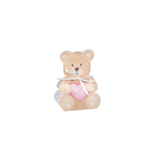 Scatolina Orsetto Rosa con Cuore – Confezione da 10 pz – 6x4,5x11 cm