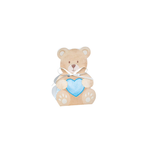 Scatolina Orsetto Celeste con Cuore – Confezione da 10 pz – 6x4,5x11 cm