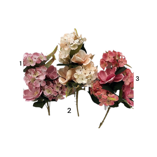 Mazzo frontale x5 – Magnolie/Ortensie h43 cm