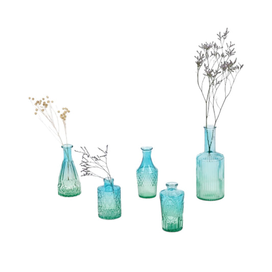 Set 5 Vasi in Vetro Lavorato Sfumato Azzurro/Verde