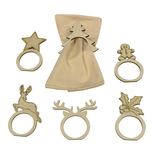 Portatovaglioli Natalizi in Legno – Set 6 pezzi (10 cm)