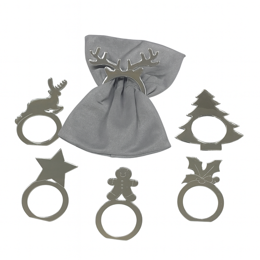 Portatovaglioli Natalizi in Plexiglass Argento – Set 6 pezzi (10 cm)