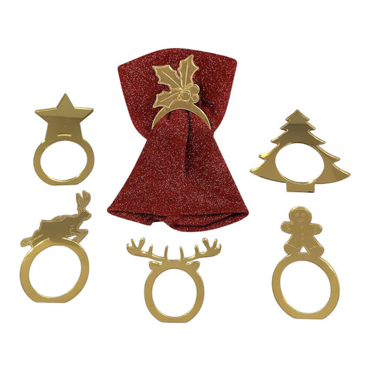 Portatovaglioli Natalizi in Plexiglass Oro – Set 6 pezzi (10 cm)
